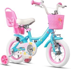 Meisjesfiets 12-20 Inch – Kinderfiets Met Zijwieltjes, Poppenzitje En Mandje – Verstelbaar Zadel En Stuur – Meegroeiende Fiets Met Gesloten Kettingkast