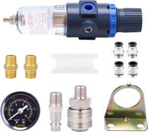 Luchtcompressor waterafscheider met drukregelaar – Compressorfilter met snelkoppeling – Vochtfilter voor perslucht – 1/4 inch aansluiting