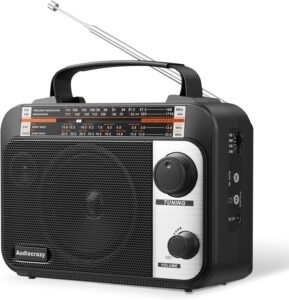 Draagbare wereldontvanger radio AM/FM/SW – Multiband radio oplaadbaar – Portable noodradio met AUX en koptelefoon aansluiting – 1800 mAh batterij zwart