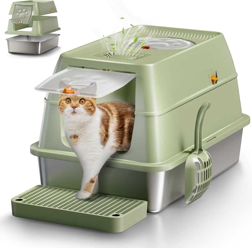 XXL gesloten kattenbak met deksel van RVS voor grote katten met hygiënisch en geurvrij ontwerp