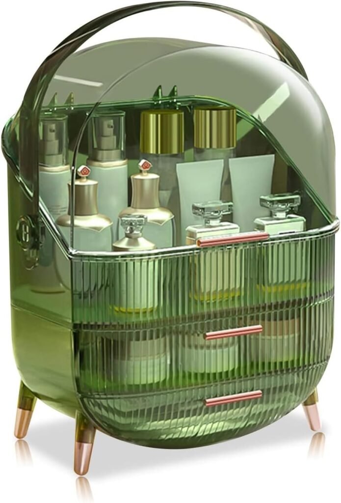Make-up organizer felgroen met 3 lagen en 2 lades voor cosmetica en badkameropslag