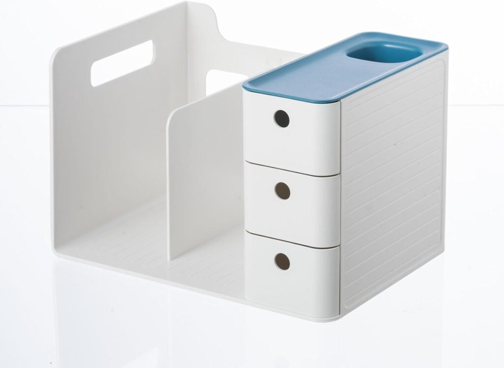 Bureau organizer set van wit plastic met 3 ladevakjes, penhouder en boekhouders voor kantoor en thuis