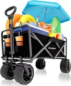 Opvouwbare Handkar 160 kg – Zware Trolley voor Outdoor en Camping – Verstelbare Bolderkar met Grote Off-Road Wielen – Metalen Frame 90 x 55 x 40 cm