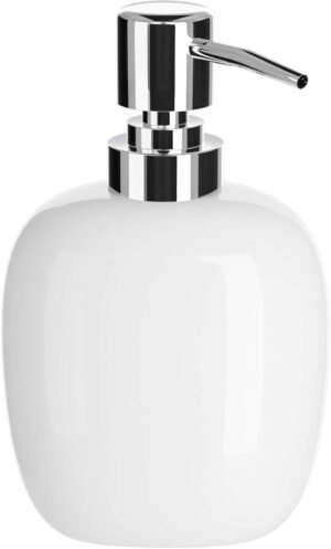 Witte keramische zeepdispenser 450ml met handzeep pomp voor badkamer en keuken met modern design