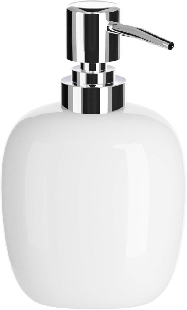 Witte keramische zeepdispenser 450ml met handzeep pomp voor badkamer en keuken met modern design