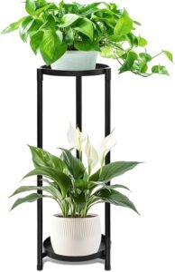 Plantenrek 2 Laags Zwart – Plantenstandaard voor Binnen en Buiten – Bloemenstandaard met Bloementrap Design – Metalen Plantenbank voor Balkon en Tuin