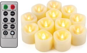 LED waxinelichtjes set van 12 – Flikkerende vlamloze kaarsen met afstandsbediening – Batterijgevoerde theelichtjes met timerfunctie – Binnen en buiten gebruik