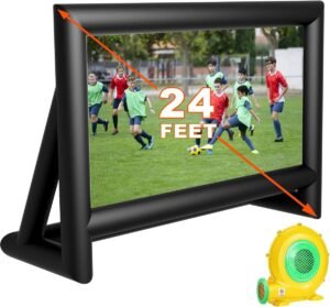 Opblaasbaar projectiescherm 16:9 – Draagbaar filmscherm met standaard en ventilator – Voor- en achterprojectie voor thuisbioscoop binnen en buiten