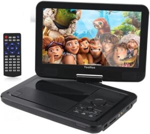 Draagbare DVD Speler 12,5 inch – 10,5 inch HD Scherm met 270° Draaibaar Display – Oplaadbare Batterij en AC Adapter – Zwart