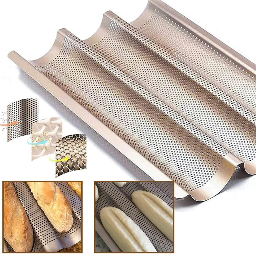 Baguette bakvorm 3-vaks 38x24 cm met antiaanbaklaag en doek voor Franse stokbroden bakken