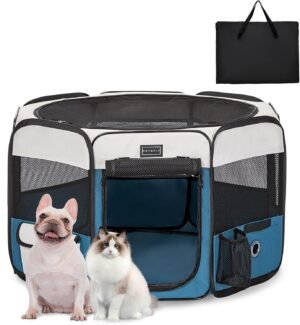 Puppyren opvouwbaar kleine dieren waterdichte honden speelpen wasbare buitenren met rits grijs blauw maat S