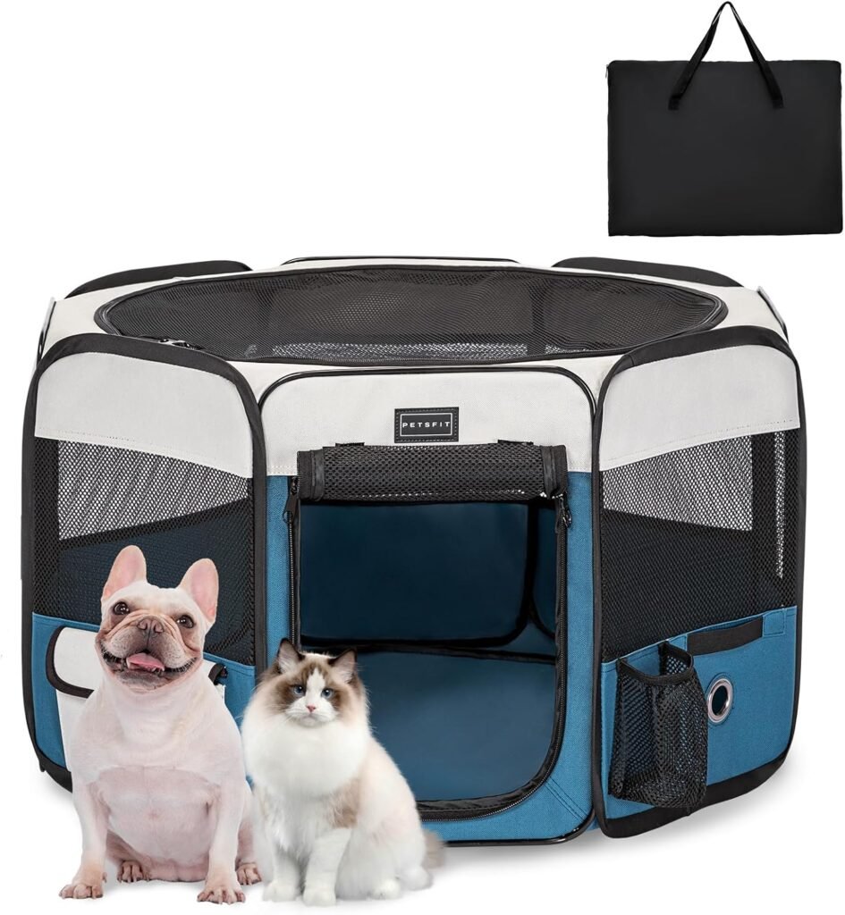 Puppyren opvouwbaar kleine dieren waterdichte honden speelpen wasbare buitenren met rits grijs blauw maat S