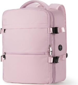 Waterdichte reistas rugzak roze 45x36x20 cm met USB oplaadpoort voor handbagage