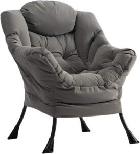 Relaxfauteuil met armleuningen – Luxe lounge stoel voor woonkamer en slaapkamer – Waterdichte accentstoel met stalen frame – Grijs