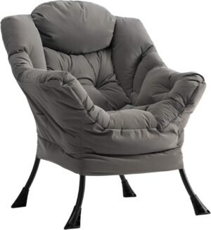 Relaxfauteuil met armleuningen - Luxe lounge stoel voor woonkamer en slaapkamer - Waterdichte accentstoel met stalen frame - Grijs