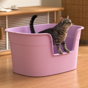 Kattenbak XL met hoge randen – Anti-mors kattenbak voor katten – Gemakkelijk schoon te maken katten toilet – 63x45x33 cm