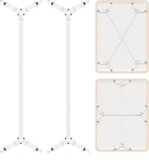 Verstelbare lakenclips met metalen klemmen voor matrassen en bedtextiel, anti-slip bedbinder set wit