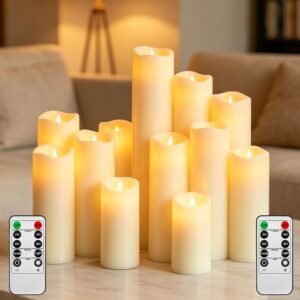 LED Kaarsen Set van 12 – Oplaadbare Waxkaarsen met Afstandsbediening en Timer – Vlamloze Sfeerverlichting voor Woonkamer en Feestjes – Ivoorwit