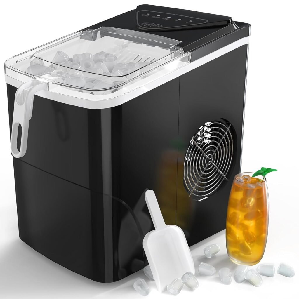 Mini ijsblokjesmachine zwart draagbaar 15kg per 24 uur werkblad ijsmaker 9 blokjes in 6 minuten zelfreinigend voor thuis keuken camping en feest