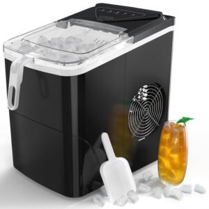 IJsblokjesmachine Mini Draagbaar 15kg/24u – Tafelmodel ijsmaker werkblad – Zelfreinigend snelle ijsproductie 9 blokjes 6 min – Zwart