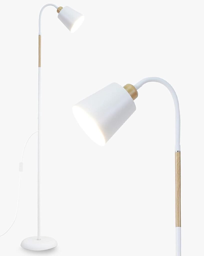Witte 360° draaibare staande vloerlamp met metalen frame, E27 fitting tot 60W voor woonkamer of slaapkamer, hoogte 159 cm