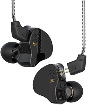 Zwarte in-ear oordopjes met 10mm dual magnetic circuit, HiFi geluid, diepe bas en verwisselbare 2-pin kabel zonder microfoon