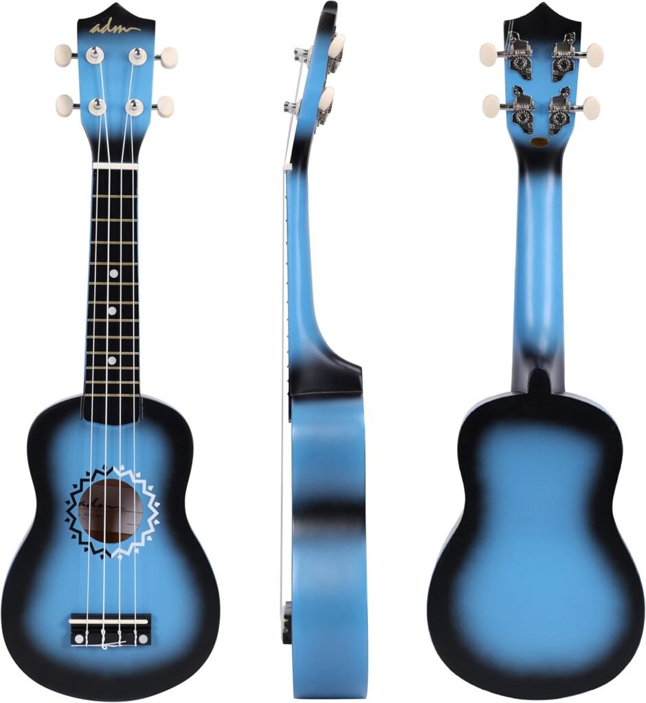 Blauwe sopraan ukulele set voor kinderen en beginners met draagtas, tuner en accessoires voor muziekles en oefenen