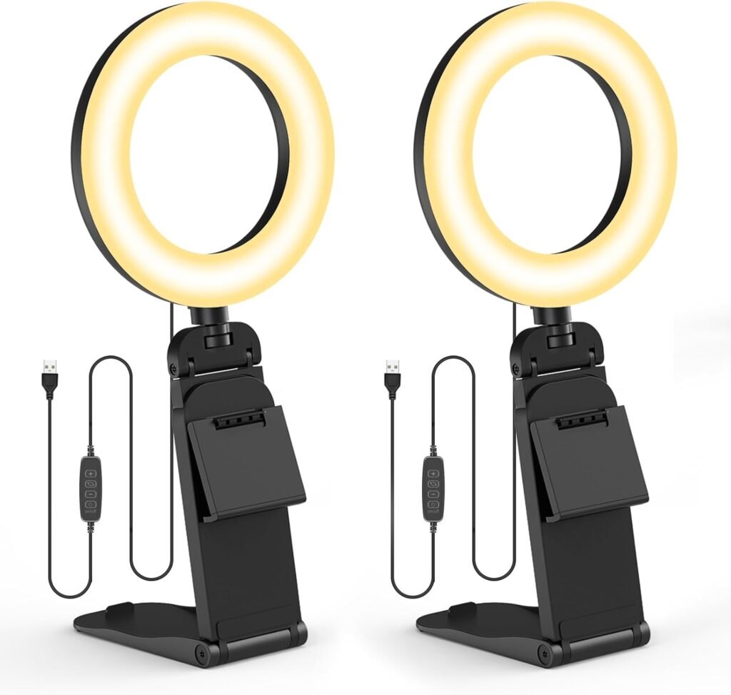 Ring light set van 2 met statief en telefoonhouder voor laptop, monitor, bureau en videoconferentie verlichting