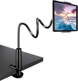 Flexibele tablethouder met gooseneck arm voor bed, verstelbare houder voor iPad en telefoon, 76 cm zwart