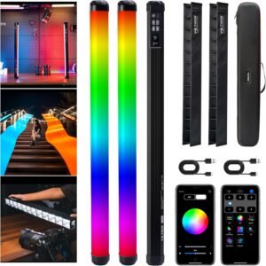 Draagbare Stick Lamp 20W – RGB LED Videolamp voor Fotografie en Video – Oplaadbare Lichtbuis met LCD Scherm – 58cm, 2-Pack