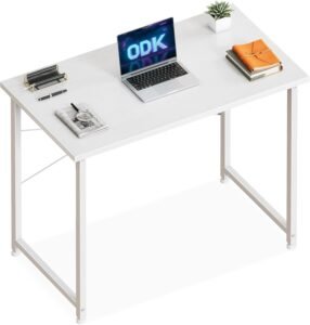 Klein Bureau Wit 80×40 cm – Computerbureau met Hoofdtelefoonhouder en Opbergzak – Studie- en Werktafel voor Thuis Kantoor – Houten Bureau 73 cm Hoogte