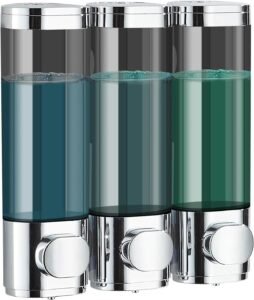 Wandmontage Zeepdispenser 3 Kamers Zilver – Shampoo en Conditioner Dispenser – Douchegel Dispenser Zonder Boren – 3×300 ml Badkamer Dispenserhouder