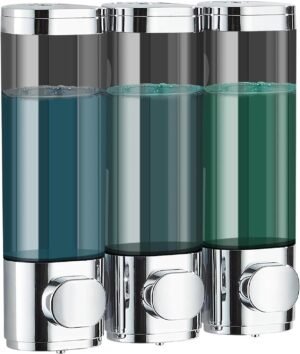 Wandmontage zeepdispenser 3 kamers zilver met shampoo, conditioner en douchegel dispenser 300ml voor badkamer
