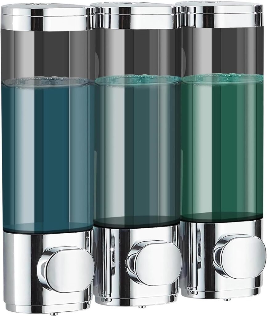 Wandmontage zeepdispenser 3 kamers zilver met shampoo, conditioner en douchegel dispenser 300ml voor badkamer