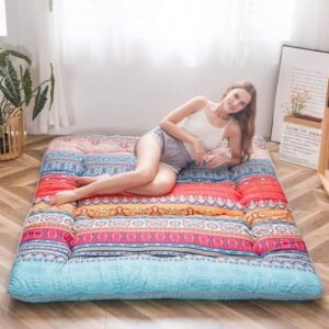 Futon matras vintage bloemenpatroon – Opvouwbaar logeerbed en slaapmat – Tatami campingbed – 90×190 cm