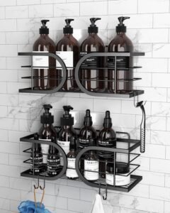 Doucheplank RVS Zwart Zonder Boren – Badkamer Rek met Grote Capaciteit – SUS304 Wandplank voor Douche, Keuken en Toilet – Set van 2