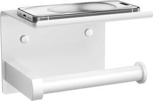 Toiletpapierhouder met Telefoonhouder – Wandgemonteerde Toiletrolhouder voor Badkamer – Modern Design – Wit