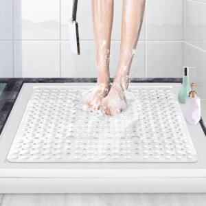 Antislip Douchemat 70×70 cm – Badmat met Zuignappen en Afvoergaten – Schimmelwerende Douchemat voor Veilig Douchen – Vierkant Design
