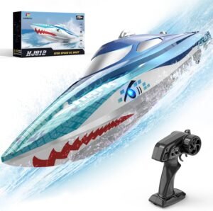 RC Boot met LED Verlichting – Afstandsbediende Haai Boot voor Zwembad en Meer – Raceboot Waterspeelgoed 2.4GHz voor Kinderen Vanaf 8 Jaar