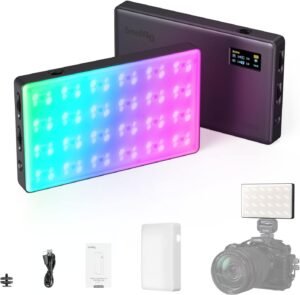 RGB Videolamp met OLED Scherm – Fotolamp met Continu Licht voor Camera en Vlog Studio – 5000mAh, 1500 lux, 2500K-8500K