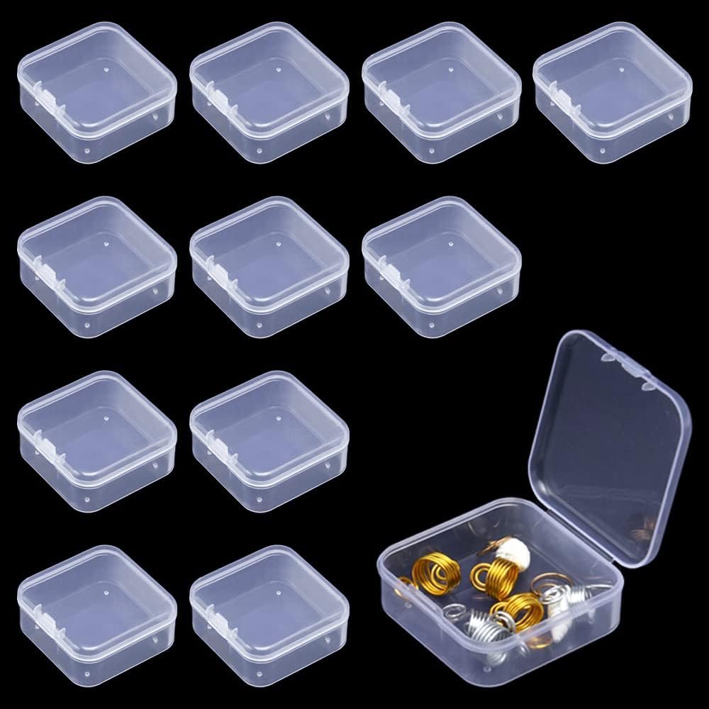 Set van 12 transparante kunststof opbergdoosjes 55x55x20mm voor kralen, sieraden en hobbyonderdelen
