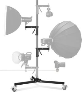 Metalen Rolstatief 240 cm – Heavy C-Stand met Wielen voor Studioverlichting – Robuuste Lampstandaard met Schuifbare Handgrepen – Draagvermogen 15 kg