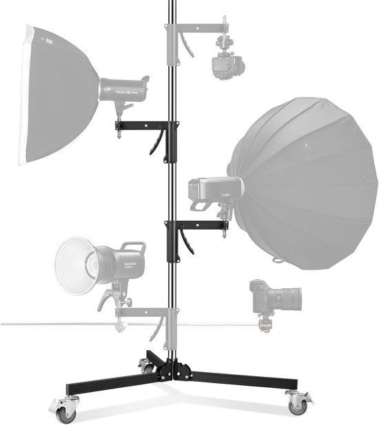 Metalen C-stand studio statief 240 cm met wielen en schuifbare handgrepen voor studioverlichting, softbox en reflector