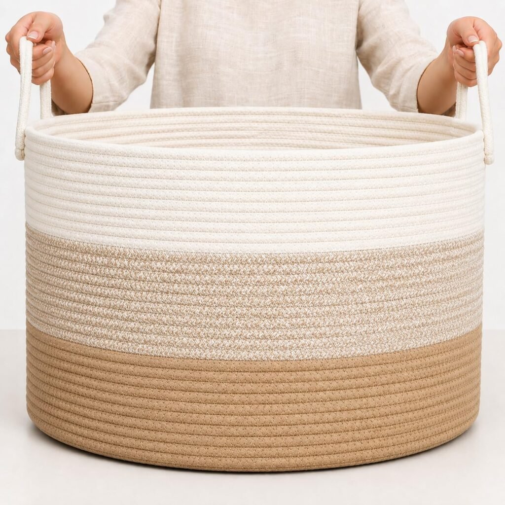 XXL katoenen opbergmand 50x33 cm in honingtinten voor speelgoed, dekens en babykamer opslag