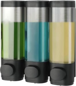 Zeepdispenser Wandmontage 3-Vaks 300 ml – Shampoo Dispenser Set voor Badkamer en Douche – Zonder Boren – Zwarte Kunststof Douche Dispenser Houder