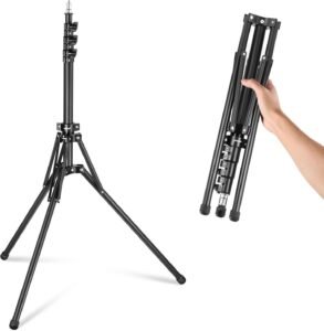 Camerastatief 178 cm – Metalen Tripod met Draagtas – Omkeerbare Poten voor Ringlamp, Softbox en Fotografie – 1/4 inch Schroefdraad