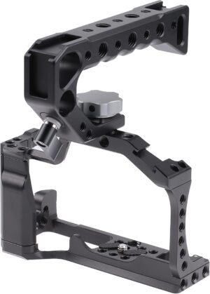 Aluminium camera cage met top handle voor Canon EOS M50 II, M50 en M5 mirrorless camera voor vloggen en video-opnames