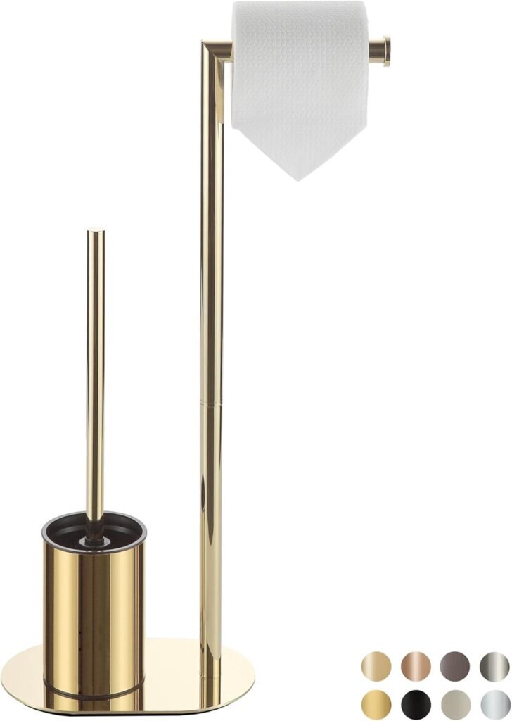 Gouden RVS toiletset met toiletpapierhouder, toiletborstelhouder en staande toiletrolhouder voor de badkamer