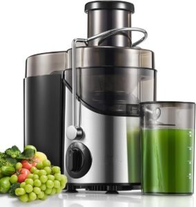 Groente- en fruitpers 400W – RVS sapcentrifuge met 65 mm vulopening – 3 snelheden en BPA-vrij ontwerp – Inclusief schoonmaakborstel, zilver