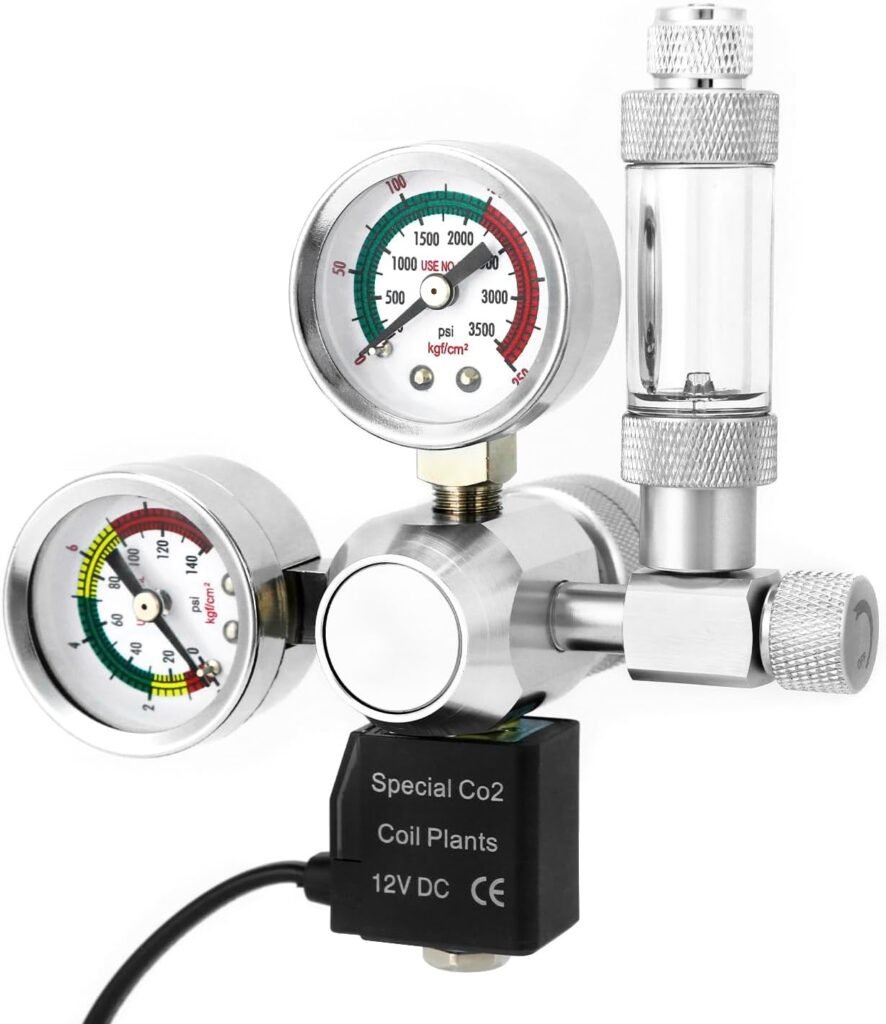 Aquarium CO2 drukregelaar met dubbel meter display en bubble counter voor CO2-systeem met W21.8 aansluiting